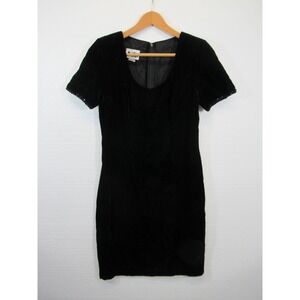 Vintage 90s Jump Black Velvet Dress Junior Size 9/10 Short Sleeve Goth Grunge